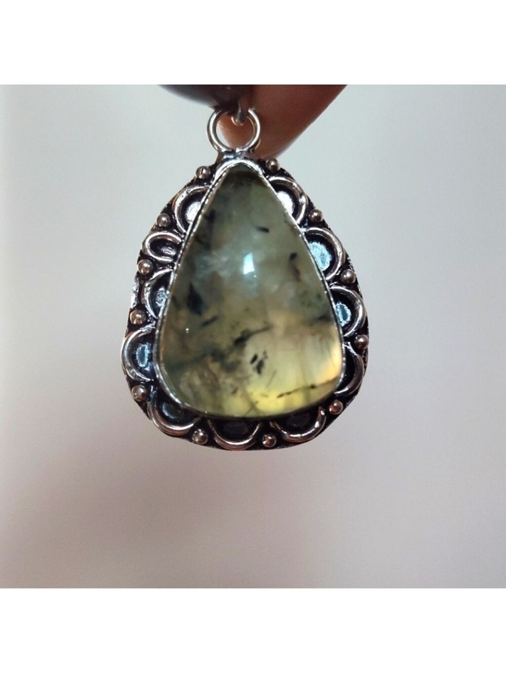Necklace, Prehnite Pendant, 925 Silver Plated, Prehnite Pendant